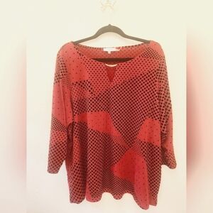 Calvin Klein, 1X, Red and Black Blouse